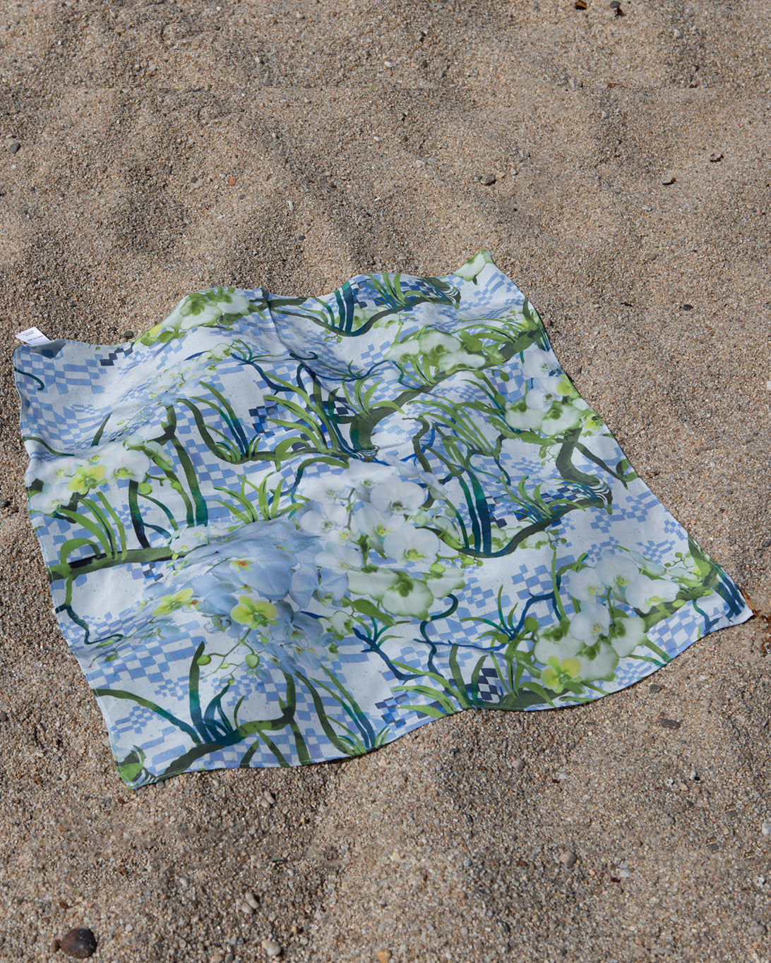 Blue Gingham Silk Scarf