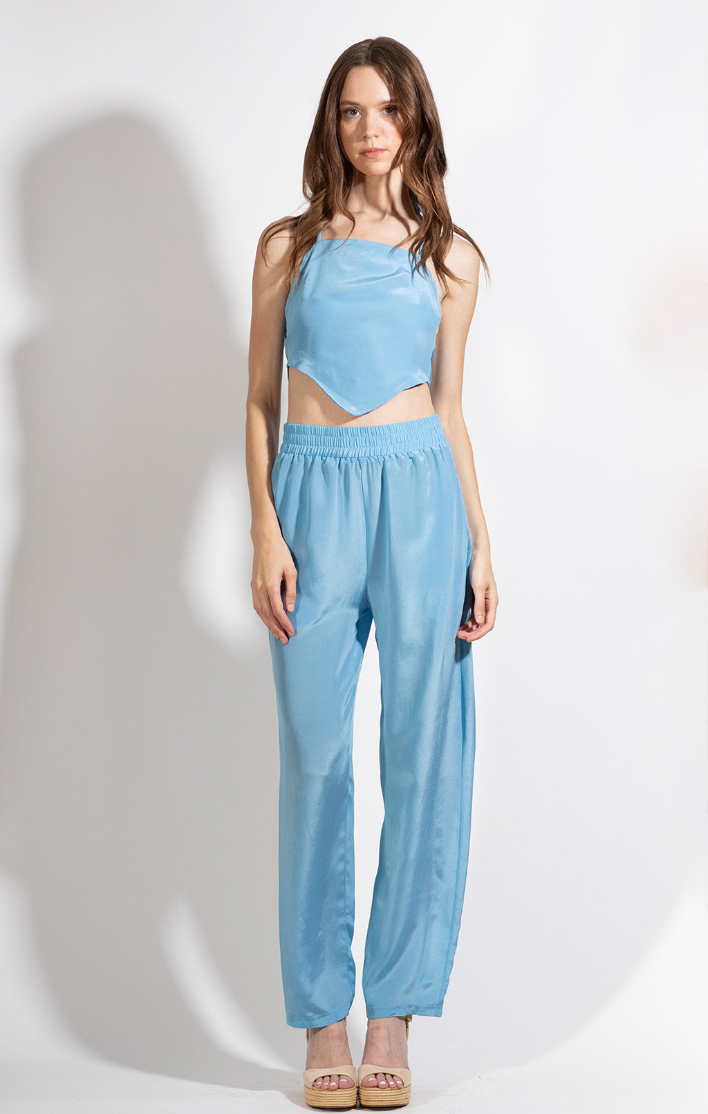 Powder Blue Silk Scarf Top – MARA THE LABEL - Main Image