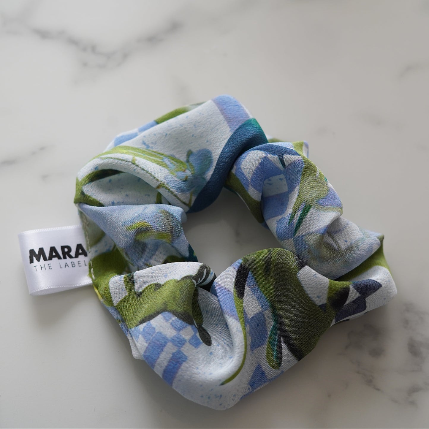 Blue Gingham Silk Scrunchie