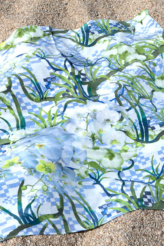 Blue Gingham Silk Scarf