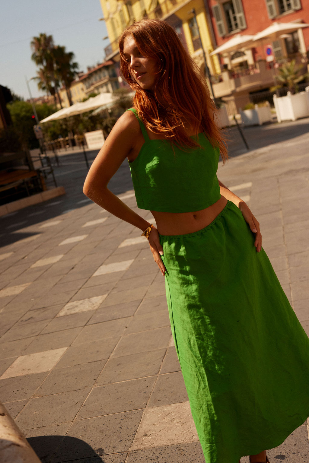 Green Linen Two Piece