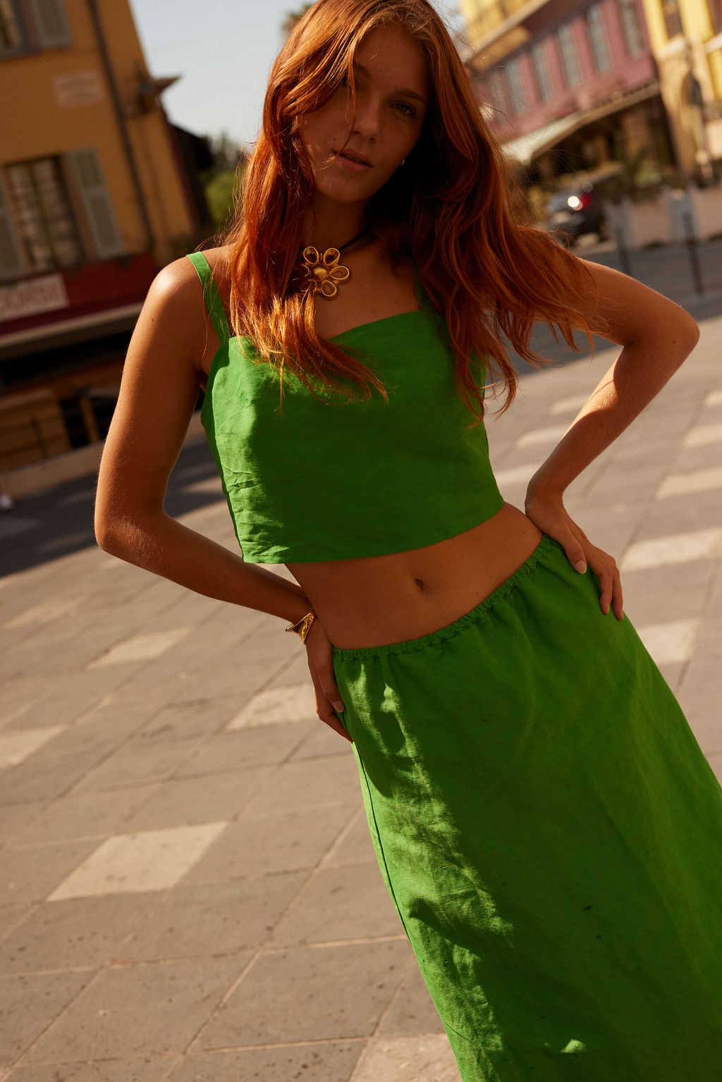 Green Linen Two Piece