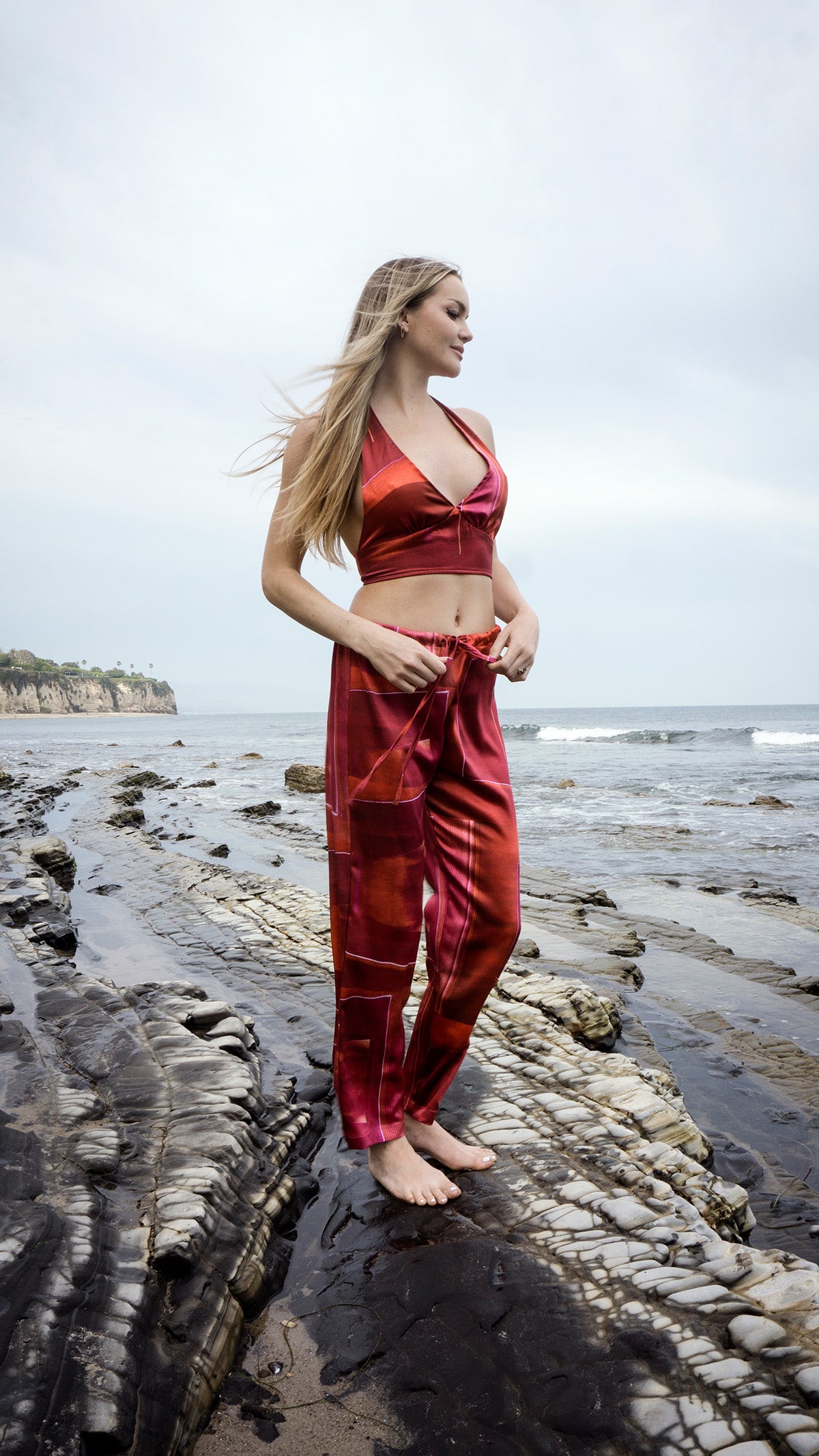 Sunset Red Dume Silk Pants