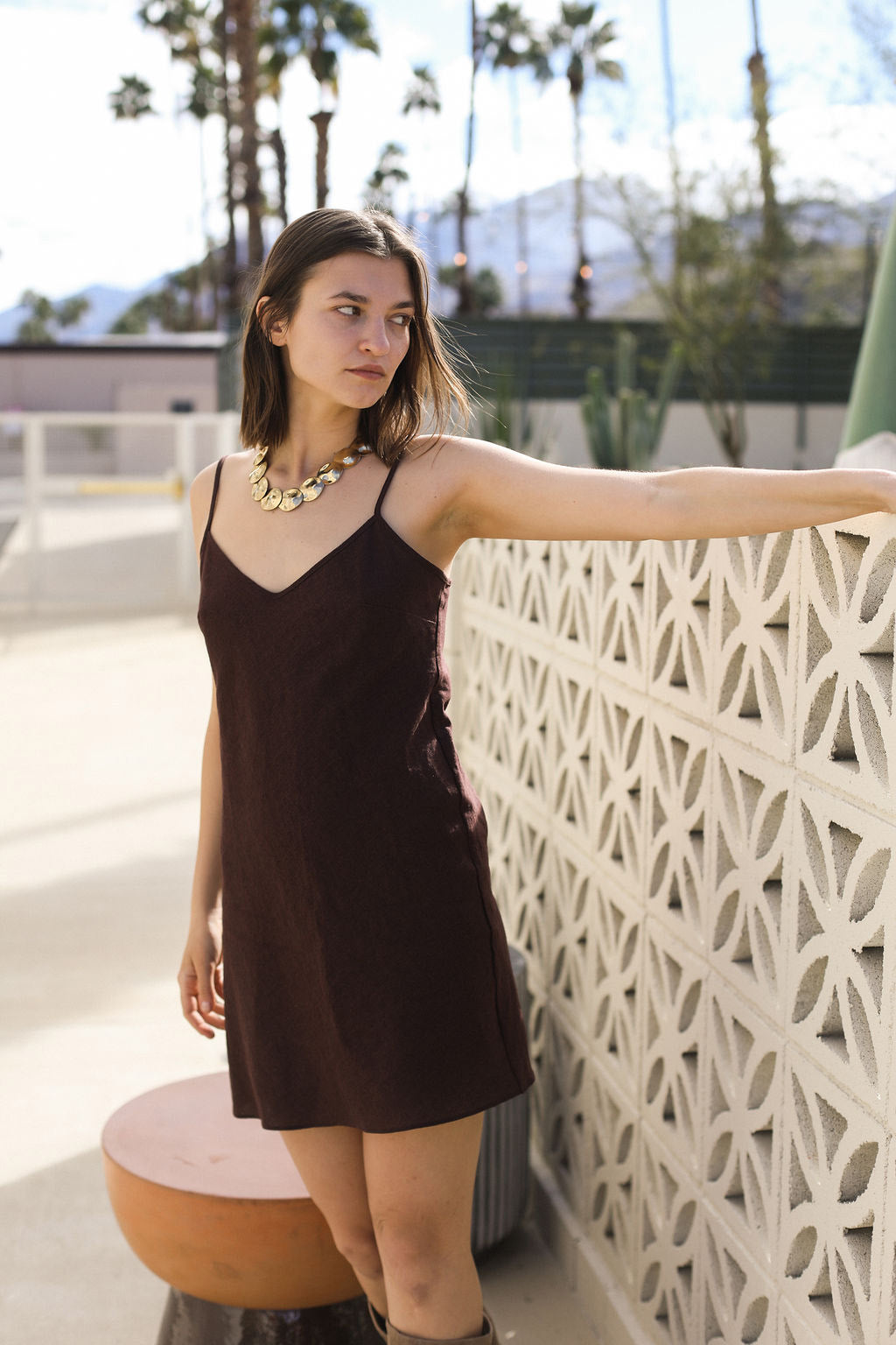 Mocha Linen Mini Dress