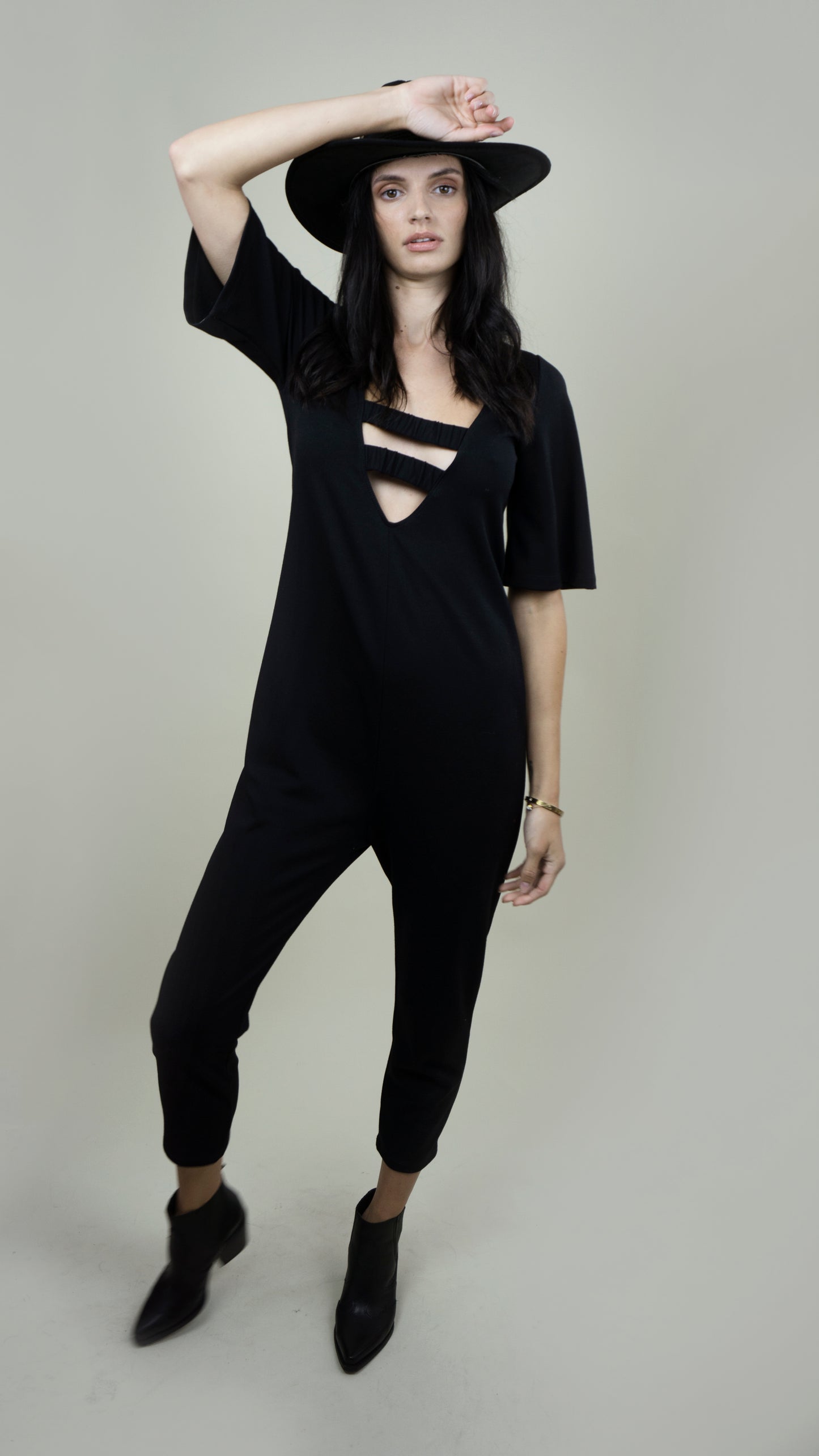 Black Space Cowgirl Cut Out Jumpsuit