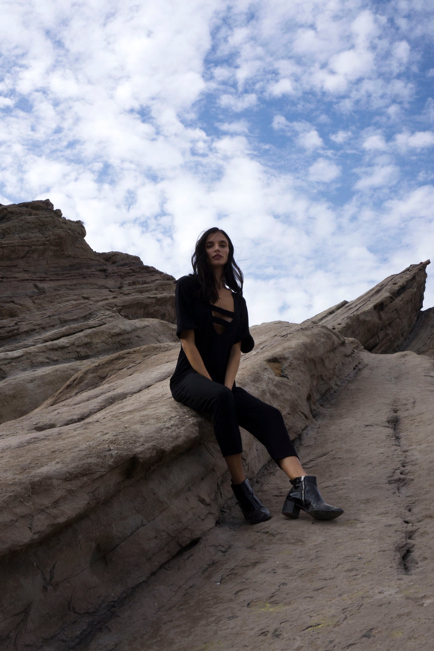 Black Space Cowgirl Cut Out Jumpsuit