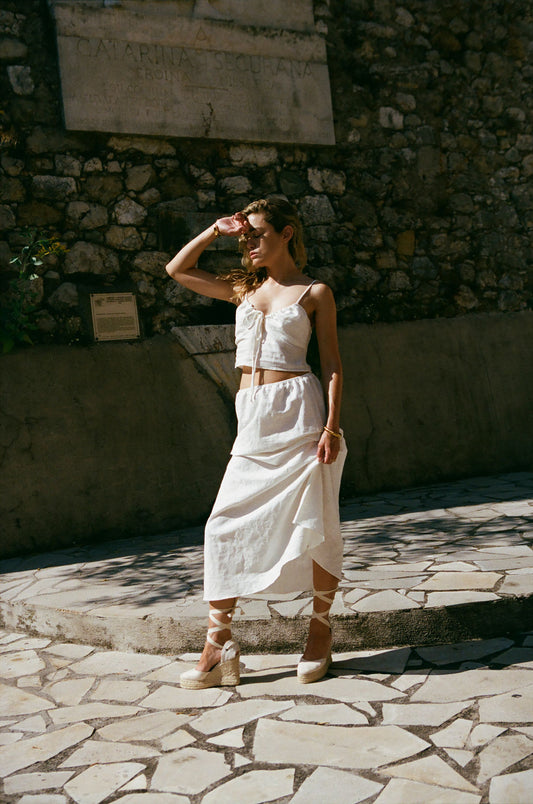 May White Linen Skirt