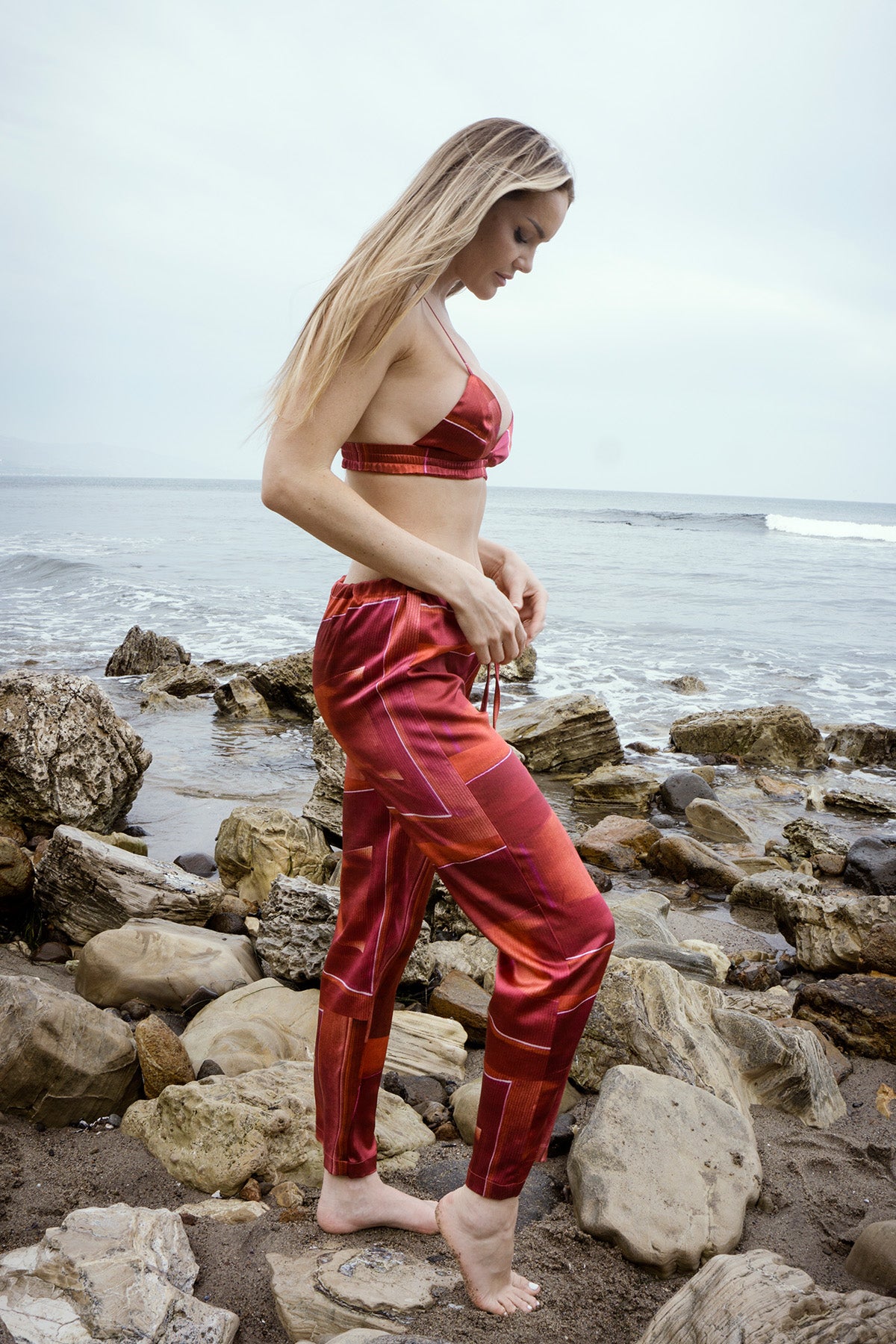 Sunset Red Dume Silk Pants